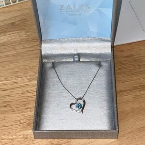 Zales Heart-Shaped Blue Topaz and White Sapphire Heart Pandent Silver necklace